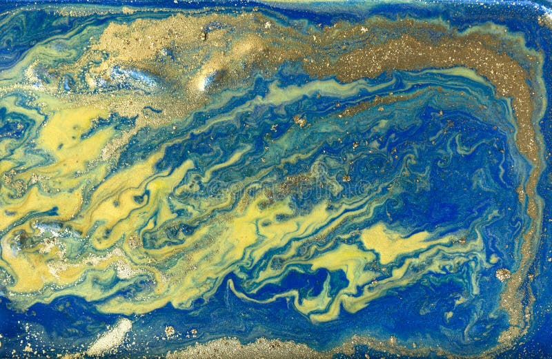 Μπλε χρυσό marbling σχέδιο Χρυσή μαρμάρινη υγρή σύσταση στοκ φωτογραφία με δικαίωμα ελεύθερης χρήσης